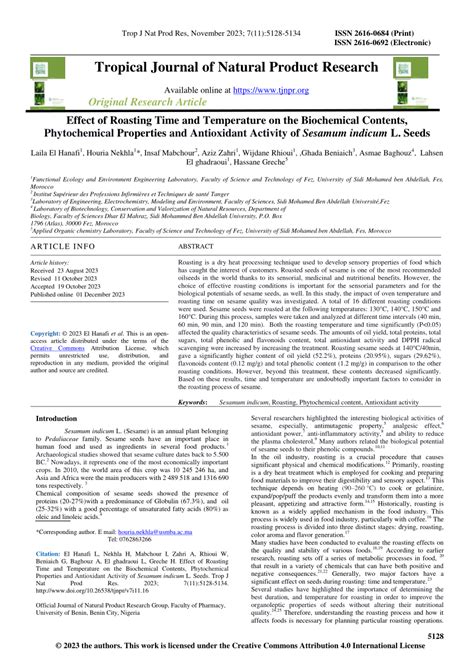 PDF Tropical Journal Of Natural Product Research Effect Of Roasting