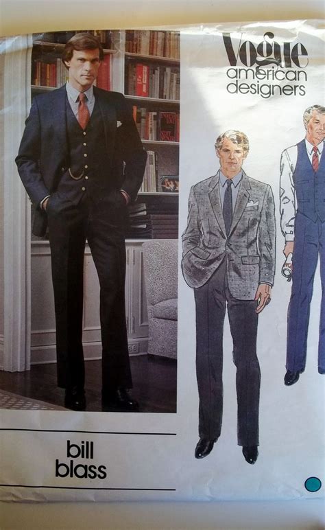 Bill Blass Mens 3 Piece Suit Vogue 2585 Sewing Pattern Etsy Mens 3