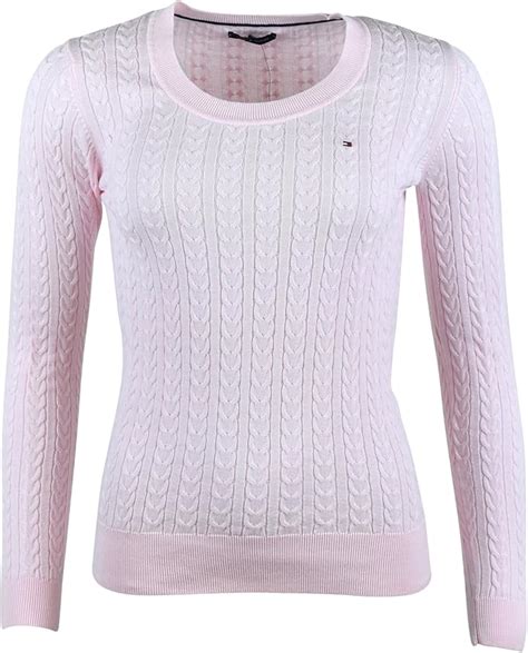 Tommy Hilfiger Womens Scoop Neck Cable Knit Sweater Pink Large