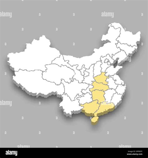 South Central Region Location Within China D Isometric Map Stock