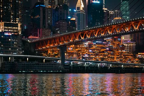 Night View Of Chongqing Hongyadong City Background Chongqing