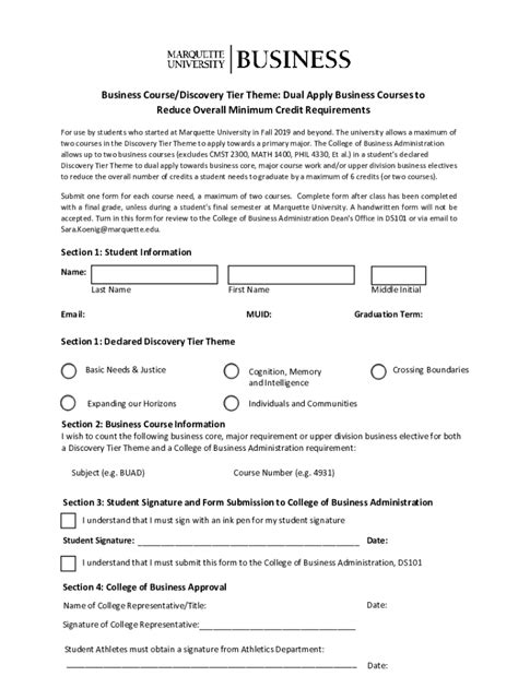 Fillable Online Marquette Business Reduction Of Credits Form Fax Email