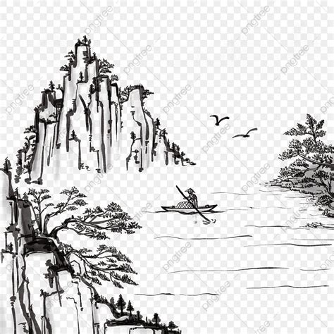 Chinese Ink Painting Png Picture Landscape Ink Black And White