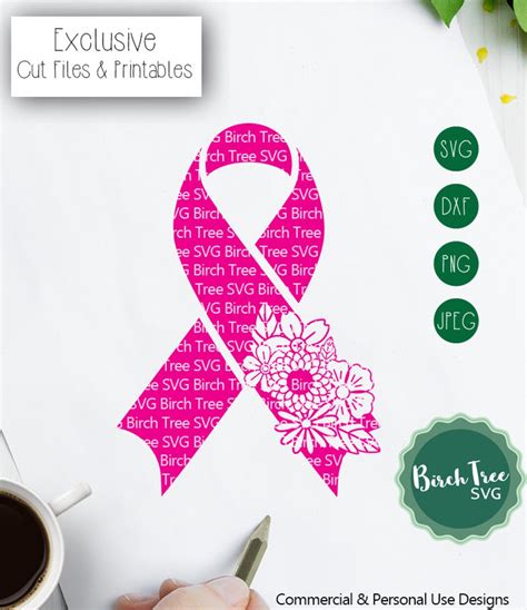 Floral Cancer Ribbon Svg, Pink Ribbon Svg, Cancer Svg, Pink Ribbon With ...