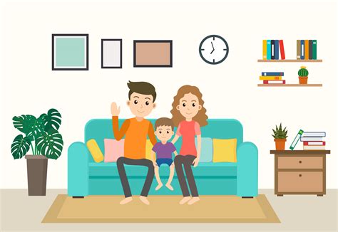 familia feliz de dibujos animados en el sofá en casa 938354 Vector en