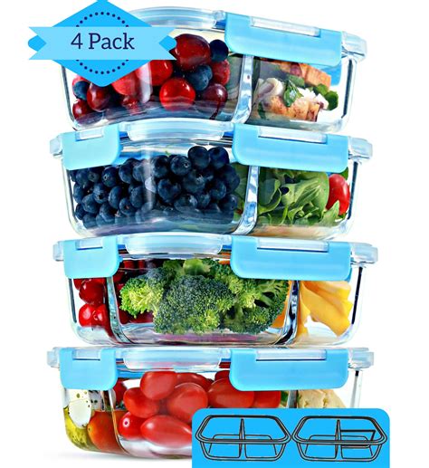 Glass Meal Prep Containers 4 Pack 30 Oz 2 3 Compartment Food