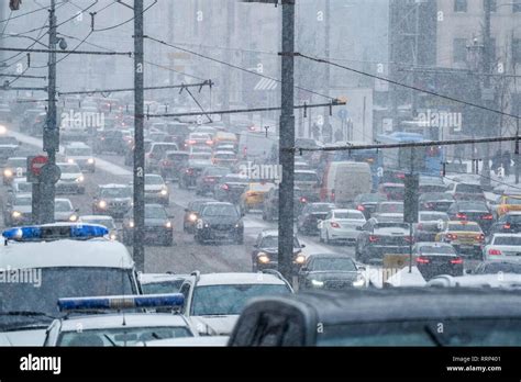 Heavy Snowfall In Moscow Russia Stock Photo Alamy