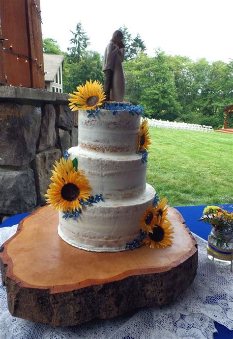 Naked Wedding Cake With Sunflowers Cakecentral