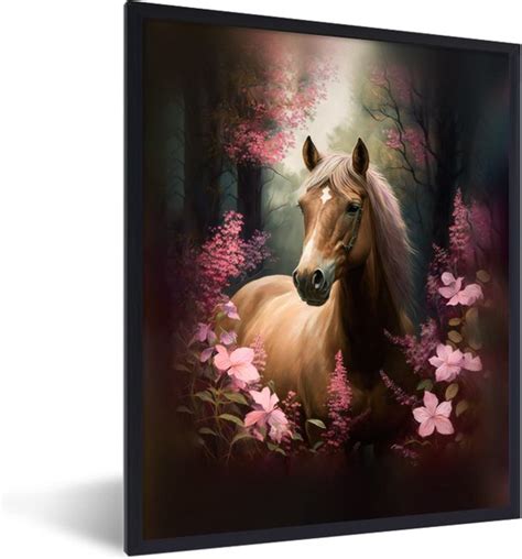 Fotolijst Incl Poster Paard Bloemen Roze Natuur Bos 30x40