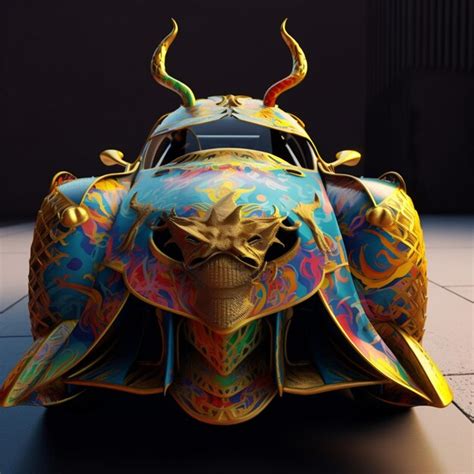 Premium Ai Image Brightly Colored Car With Horns And A Skull On The