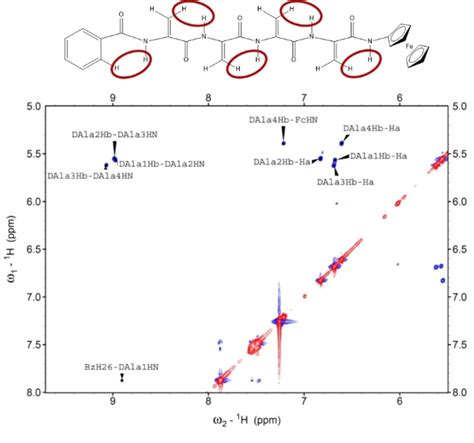 βCHNH region of the NOESY spectrum of Bz ΔAla 4NHFc in CDCl3