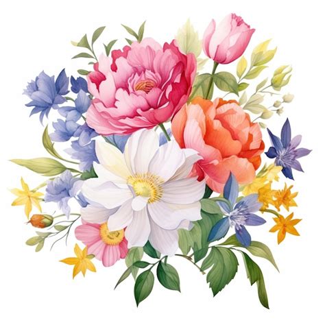 Premium Ai Image Composition Of Flowers Painted In Watercolor