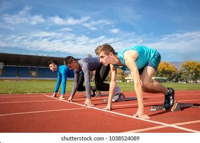 Athletes Sprint Start Line Track Field Stock Photo (Edit Now) 1038524089