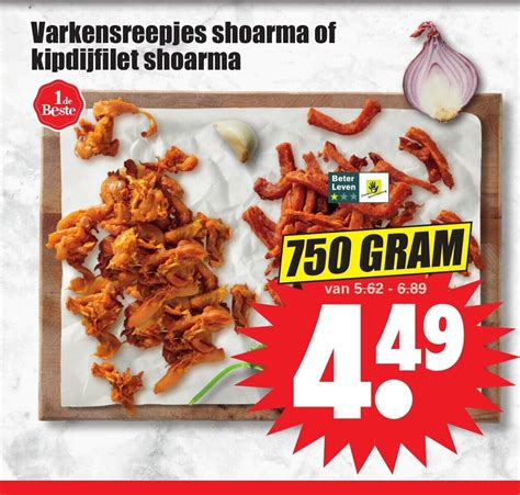 Varkensreepjes Shoarma Of Kipdijfilet Shoarma 750 Gram Aanbieding Bij Dirk