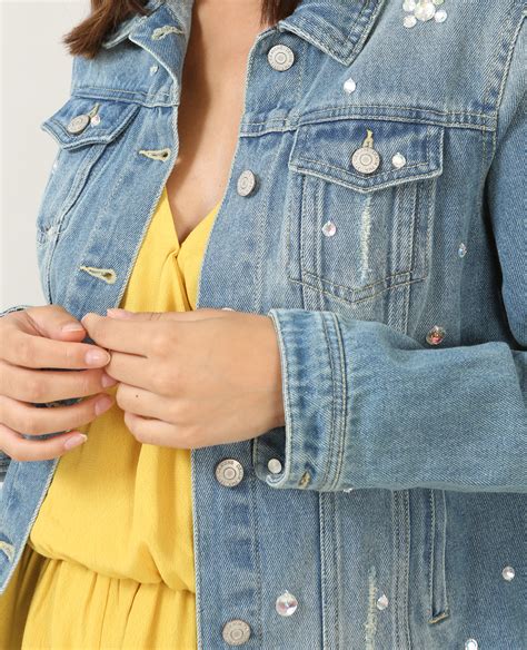 Veste En Jean Strass Bleu Denim A Pimkie