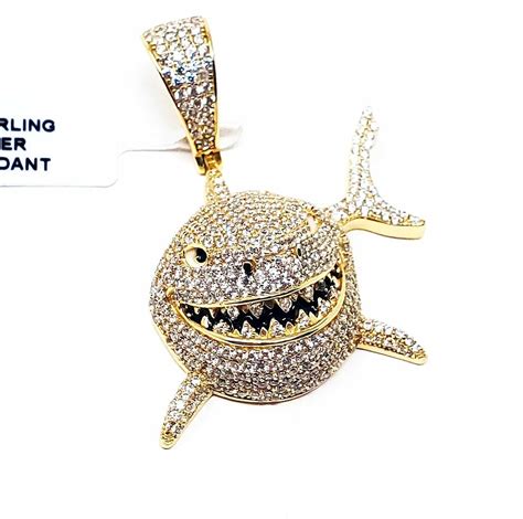 Tekashi 6ix9ine Iced Shark Pendant With Iced Teeth Custom Made 14k Gold