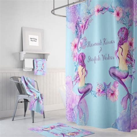 Mermaid Shower Curtain Purple Shower Curtain Mermaid Etsy