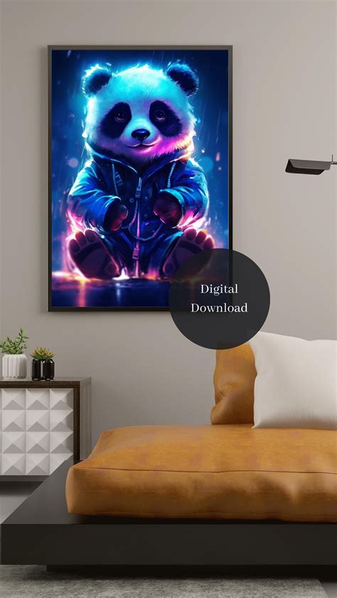 Cute Baby Panda, Digital Art Neon, Digital Download, Printable Wall Art Gift Home Decor, Digit ...