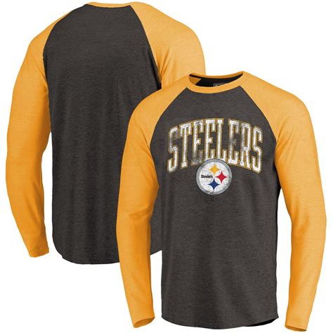 Nfl Pro Line By Fanatics Branded Pittsburgh Steelers Heathered Black Gold Wide Arch Long Sleeve