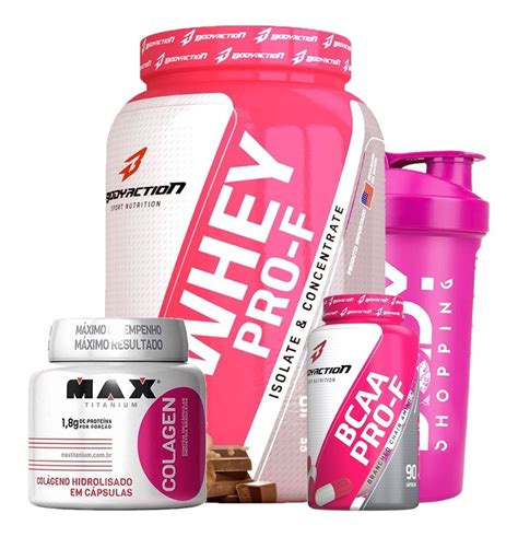 Kit Para Mulheres Whey Protein Feminino 900g Bcaa Colageno