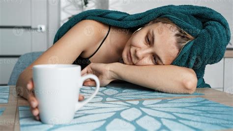 Tired woman sleeping on the table. Lazy sleepy morning 3288521 Stock ...