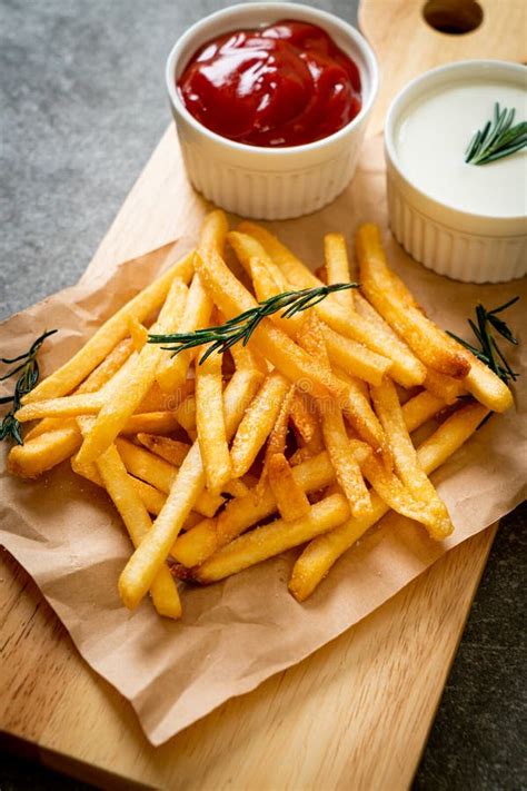 French Fries With Sour Cream And Ketchup Stock Image Image Of Cream