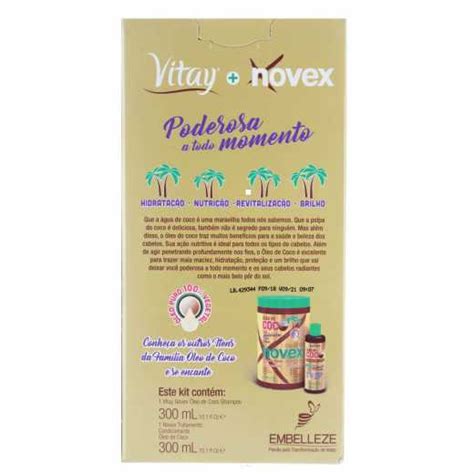 Kit Vitay Novex Óleo De Coco Shampoo Condicionador 300ml Pense Farma