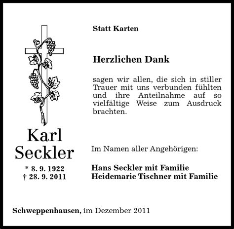 Traueranzeigen Von Karl Seckler Rz Trauer De