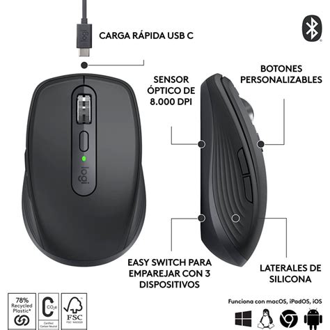 Logitech Mx Anywhere S Rat N Inal Mbrico Bluetooth Compacto Silencioso