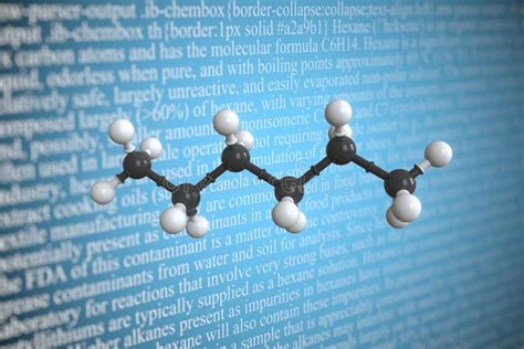 Renderização Do Modelo Molecular Científico Hexano 3d Ilustração Stock