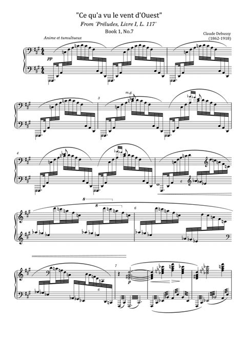 Debussy Preludes Livre 1 L117 No7 Ce Qua Vu Le Vent Douest For Piano Solo Original By