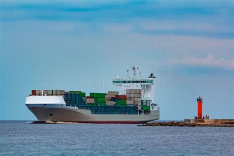 Grey Container Ship Underway Stock Image Image Of Commercial