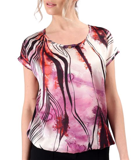 Elegant Digital Printed Satin Blouse With Floral Motifs Purple Yokko