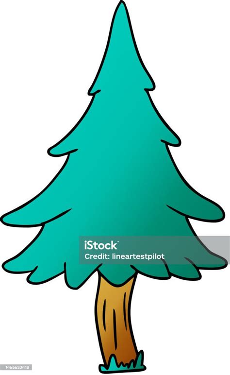 Hand Drawn Gradient Cartoon Doodle Of Woodland Pine Trees Stock Illustration Download Image