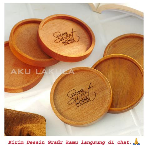 Jual Bebas Grafir Tatakan Gelas Kayu Mahoni Alas Cangkir Coaster