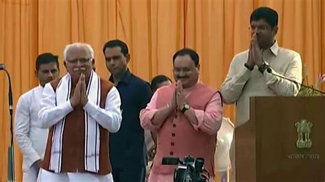 Manohar Lal Khattar Takes Oath As Haryana Cm Dushyant Chautala As