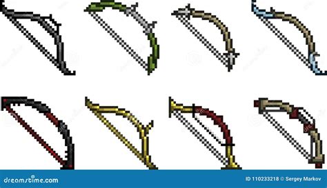 Set Of Weapon Icons In Pixel Style Stock Vector Illustration Of Retro