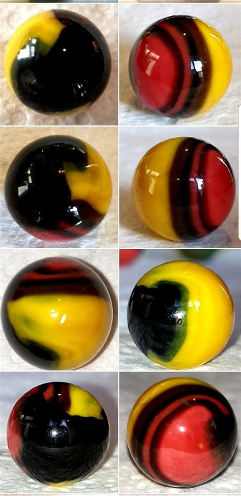 Vintage Toy Marble Yellow Brown Red And Black Glass Marbles Marble Yellow Marble