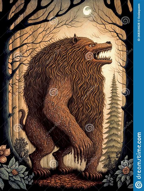 Horror Beast Fantasy Monster Bear Forest Night Moon Gigantic Wild