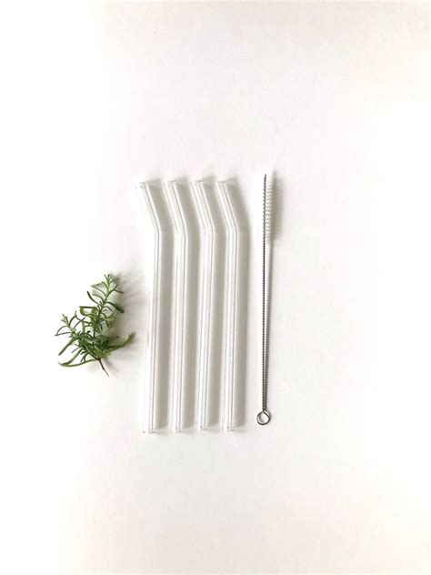 Reusable Glass Straw Set Of Four Bent Clear Glass Straws Etsy Canada