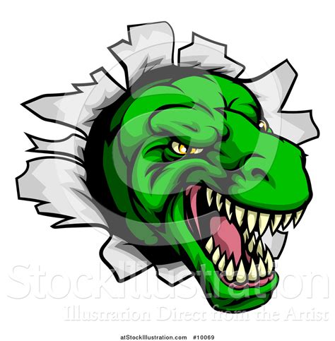 Vector Illustration Of A Cartoon Angry Green Tyrannosaurus Rex Dino