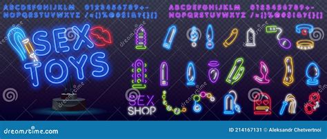 Sex Toys Neon Icons Vector Illustration Of Adult Shop Promotion Adult Tools Neon Sign Bright