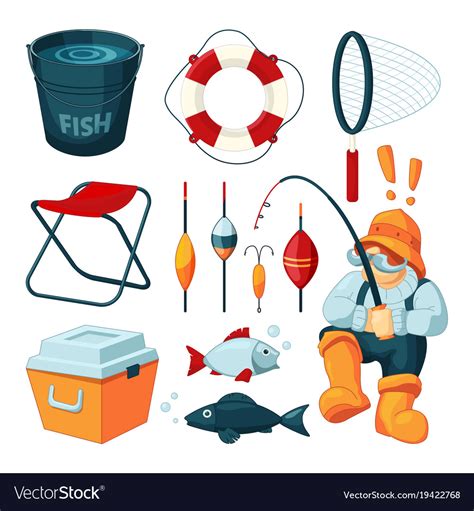 Different equipment for fishing fisherman Vector Image