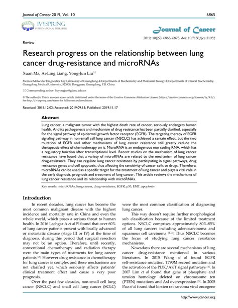 Pdf Research Progress On The Relationship Between Lung Cancer Drug Resistance And Micrornas