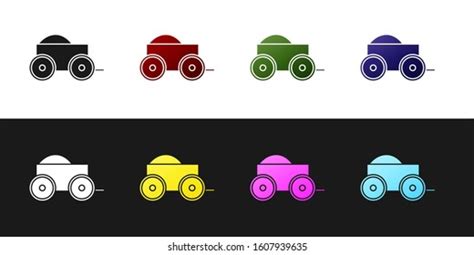 Set Wooden Fourwheel Cart Hay Icon Stock Vector Royalty Free