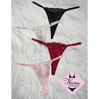 Kit C Calcinhas Tanga Fio Dental Sexy De Renda Lingerie