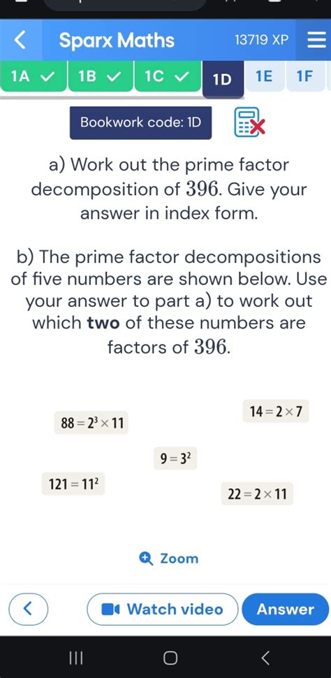 Solved Sparx Maths 13719 Xp 1a 1b 1c 1d 1e 1f Bookwork Code 1d A