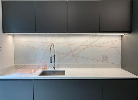 Gold Geometric Lines Printed Glass Splashback | Glass Splashbacks Pro ...