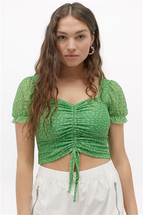 Uo Shay Printed Mesh Top Urban Outfitters Uk