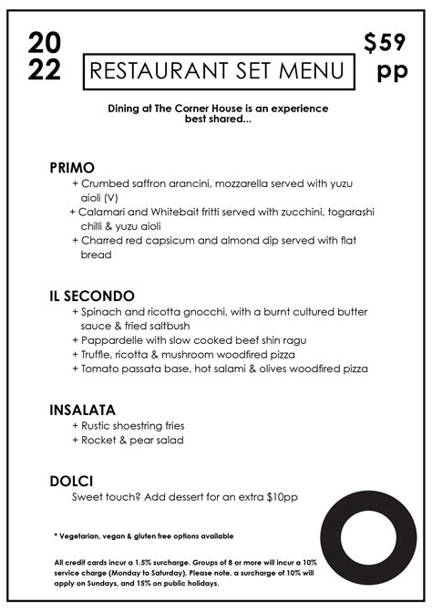 Set Menu The Corner House